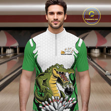 Load image into Gallery viewer, Custom Funny Alligator Bowling Men Quarter-Zip Shirt, Alligator Green Bowling Team League Shirt IPHW10685