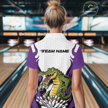 Load image into Gallery viewer, Custom Funny Alligator Women Bowling Shirts, Alligator Purple Bowling Team League Shirt IPHW10687