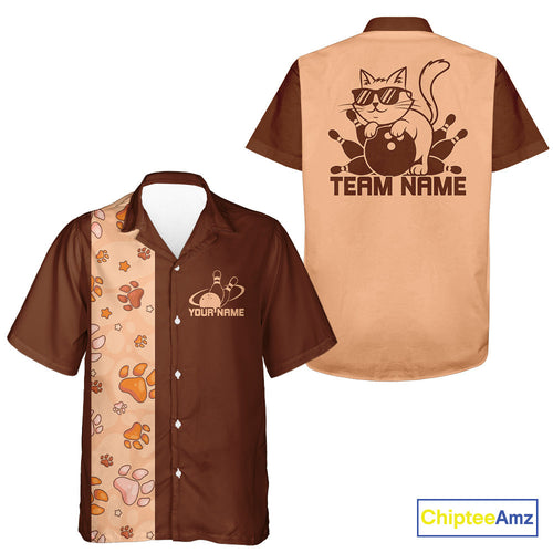 Custom Retro 50S Cat Bowling Button Up Shirt Men And Women, Vintage Cat Bowling Shirt IPHW10098