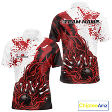 Load image into Gallery viewer, Custom Red Flame Bowling Men Polo Shirt, Bowling Team League Shirt Bowler Jerseys IPHW11242