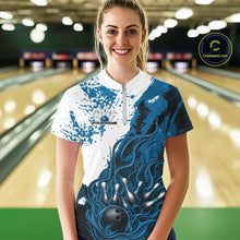 Load image into Gallery viewer, Custom Blue Flame Bowling Women Quarter-Zip Shirt, Bowling Team League Shirt IPHW11243