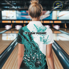 Load image into Gallery viewer, Custom Turquoise Blue Flame Bowling Women Quarter-Zip Shirt, Bowling League Shirt IPHW11244