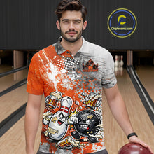 Load image into Gallery viewer, Custom Angry Bowling Ball And Pin Fight Funny Shirt, Orange Bowling And Beer Shirt IPHW11250