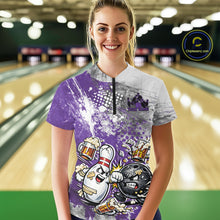 Load image into Gallery viewer, Custom Angry Bowling Ball And Pin Fight Funny Shirt, Purple Bowling And Beer Shirt IPHW11252