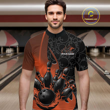 Load image into Gallery viewer, Custom Black And Orange Flame Bowling Team Men Quarter-Zip Shirt, Bowling Ball Pattern Jerseys IPHW11279