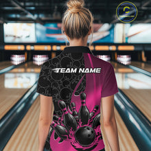 Load image into Gallery viewer, Custom Black And Pink Flame Bowling Team Women Quarter-Zip Shirt, Bowling Pattern Jersey IPHW11280