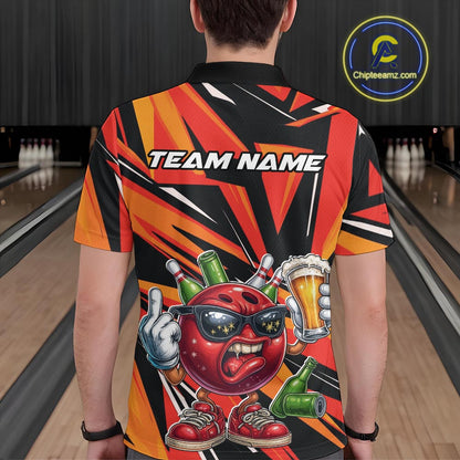 Custom Funny Bowling Ball Drink Beer Bowling Men Polo Shirt, Orange Bowling Team Shirt IPHW10122