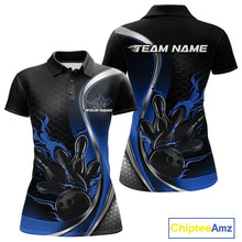Load image into Gallery viewer, Custom Blue Flame Bowling Women Jerseys, Bowling Team League Shirt Bowlers Jerseys IPHW11301
