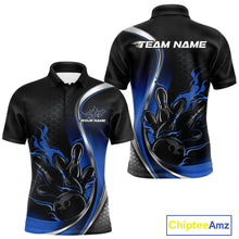 Load image into Gallery viewer, Custom Blue Flame Bowling Men Jerseys, Bowling Team League Shirt Bowlers Jerseys IPHW11301