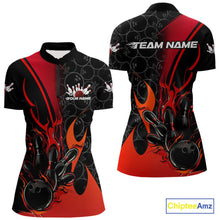 Load image into Gallery viewer, Custom Red Flame Bowling Pattern Bowling Women Quarter-Zip Shirt, Bowling League Shirt IPHW9881