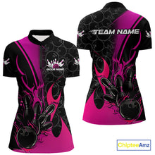 Load image into Gallery viewer, Custom Pink Flame Bowling Pattern Bowling Women Quarter-Zip Shirt, Bowling League Shirt IPHW9882
