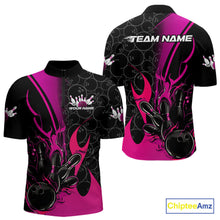 Load image into Gallery viewer, Custom Pink Flame Bowling Pattern Bowling Men Quarter-Zip Shirt, Bowling Team League Shirt IPHW9882