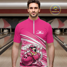 Load image into Gallery viewer, Funny Flamingo Custom Bowling Men Quarter-Zip Shirt, Summer Vibe Bowling Tournament Shirt IPHW11023