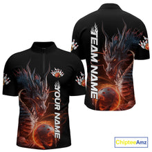 Load image into Gallery viewer, Custom Smoke Flame Dragon Bowling Quarter-Zip Shirt For Men, Dragon Bowling Team Jerseys IPHW9904