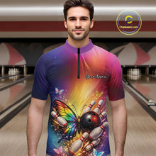 Load image into Gallery viewer, Custom Colorful Rainbow Colors Butterfly Bowling Team Shirt For Men, Bowling League Shirt IPHW11035