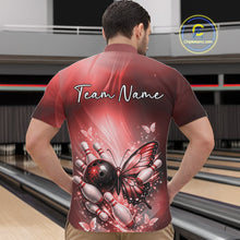 Load image into Gallery viewer, Custom Red Butterfly Bowling Team Men Quarter-Zip Shirt, Bowling League Shirt IPHW11036