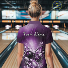 Load image into Gallery viewer, Custom Purple Butterfly Bowling Team Women Quarter-Zip Shirt, Bowling League Shirt IPHW11037