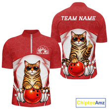 Load image into Gallery viewer, Custom Cool Golden Brown Bengal Cat With Funny Gesture Bowling Men Quarter-Zip Shirt IPHW11047