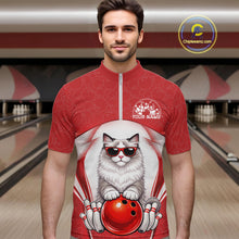 Load image into Gallery viewer, Custom Cool Ragdoll Cat With Funny Gesture Bowling Men Quarter-Zip Shirt, Bowling Team Outfit IPHW11048