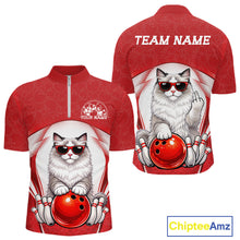 Load image into Gallery viewer, Custom Cool Ragdoll Cat With Funny Gesture Bowling Men Quarter-Zip Shirt, Bowling Team Outfit IPHW11048
