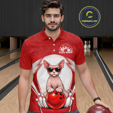 Load image into Gallery viewer, Custom Cool Sphynx Cat With Funny Gesture Bowling Men Polo Shirt, Bowling Team Outfit IPHW11049