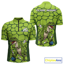 Load image into Gallery viewer, Custom Funny Green Dinosaur Bowling Team Men Quarter-Zip Shirt, Bowling Tournament Team Shirt IPHW9931
