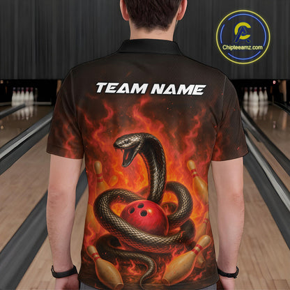 Custom Red Flame Black Mamba Snake Bowling Men Polo Shirt, Snake Bowling Team Jerseys IPHW10149