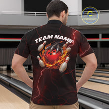 Load image into Gallery viewer, Custom Black And Red Lightning Montrous Flame Bowling Tournament Men Quarter-Zip Team Shirt IPHW11071