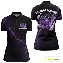 Load image into Gallery viewer, Custom Black And Purple Lightning Montrous Flame Bowling Tournament Women Shirt IPHW11073