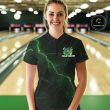 Load image into Gallery viewer, Custom Black And Green Lightning Montrous Flame Bowling Tournament Women Shirt IPHW11074