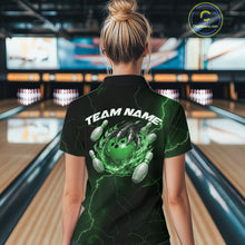 Load image into Gallery viewer, Custom Black And Green Lightning Montrous Flame Bowling Tournament Women Shirt IPHW11074