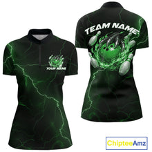 Load image into Gallery viewer, Custom Black And Green Lightning Montrous Flame Bowling Tournament Women Shirt IPHW11074