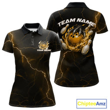 Load image into Gallery viewer, Custom Black And Yellow Lightning Montrous Flame Bowling Tournament Women Polo Team Shirt IPHW11075