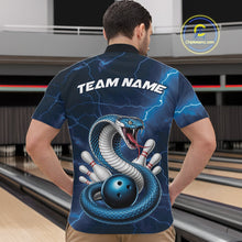 Load image into Gallery viewer, Custom Blue Lightning Cobra Bowling Men Quarter-Zip Shirt, Bowling Tournament Team Shirt IPHW11076