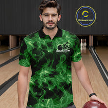 Load image into Gallery viewer, Custom Green Flame Bowling Men Polo Team Shirt, Bowling Tournament Shirt IPHW11082