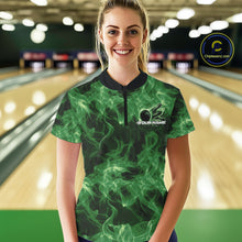 Load image into Gallery viewer, Custom Green Flame Bowling Women Quarter-Zip Team Shirt, Bowling Tournament Shirt IPHW11082
