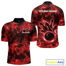 Load image into Gallery viewer, Custom Red Flame Bowling Men Quarter-Zip Team Shirt, Bowling Tournament Shirt IPHW11083