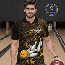 Load image into Gallery viewer, Custom Black And Yellow Tribal Flame Men Bowling Team Shirt, Polygonal Bowling Jerseys IPHW11383