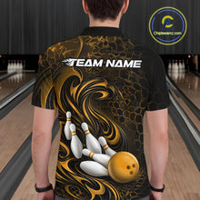 Load image into Gallery viewer, Custom Black And Yellow Tribal Flame Men Bowling Team Shirt, Polygonal Bowling Jerseys IPHW11383