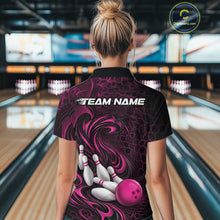 Load image into Gallery viewer, Custom Black And Pink Tribal Flame Women Bowling Team Shirt, Polygonal Bowling Jerseys IPHW11385
