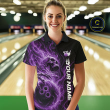 Load image into Gallery viewer, Custom Purple Flame Skull Bowling Women Polo Shirts, Gothic Halloween Team Bowling Outfit IPHW11390