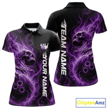 Load image into Gallery viewer, Custom Purple Flame Skull Bowling Women Polo Shirts, Gothic Halloween Team Bowling Outfit IPHW11390