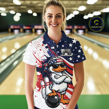 Load image into Gallery viewer, Custom Patriotic Funny White Duck Bowling Women Polo Shirt, US Flag Bowling Jerseys IPHW11121
