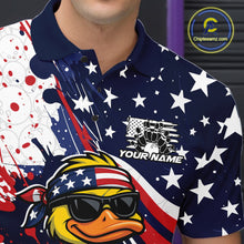 Load image into Gallery viewer, Custom Patriotic Funny Yellow Duck Bowling Men Polo Shirt, US Flag Bowling Jerseys IPHW11122