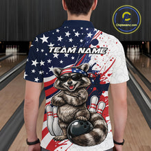 Load image into Gallery viewer, Custom Patriotic Funny Racoon Bowling Men Polo Shirt, US Flag Bowling Jerseys IPHW11126