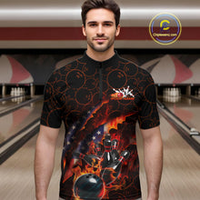 Load image into Gallery viewer, Custom Patriotic Flame Men Bowling Team Shirt, US Flag Bowling League Team Shirt IPHW10192