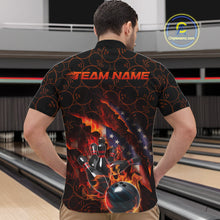 Load image into Gallery viewer, Custom Patriotic Flame Men Bowling Team Shirt, US Flag Bowling League Team Shirt IPHW10192