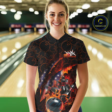 Load image into Gallery viewer, Custom Patriotic Flame Women Bowling Team Shirt, US Flag Bowling League Team Shirt IPHW10192