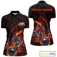 Load image into Gallery viewer, Custom Patriotic Flame Women Bowling Team Shirt, US Flag Bowling League Team Shirt IPHW10192