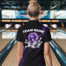 Load image into Gallery viewer, Custom Purple Thunder Lightning Flame Bowling Ball Women Bowling Team Shirt Bowler Outfit IPHW10671
